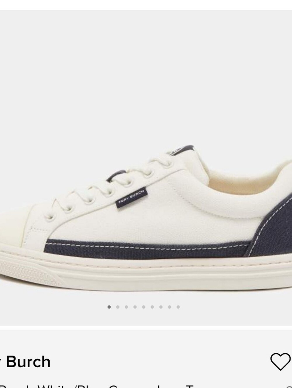 Tory Burch White and Navy Canvas Low-Top Sneakers